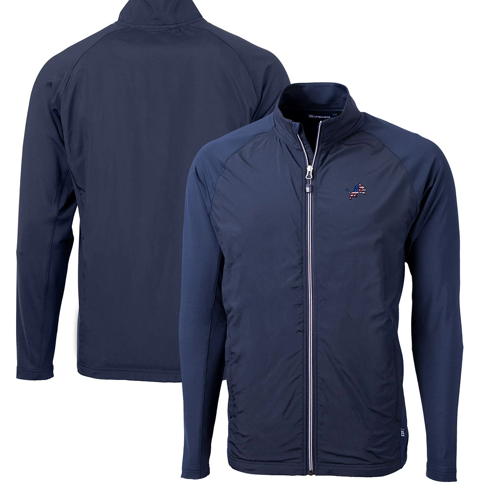 Men's Cutter & Buck Navy Detroit Lions Big Tall Adapt Eco Knit Hybrid Recycled Full-Zip Jacket