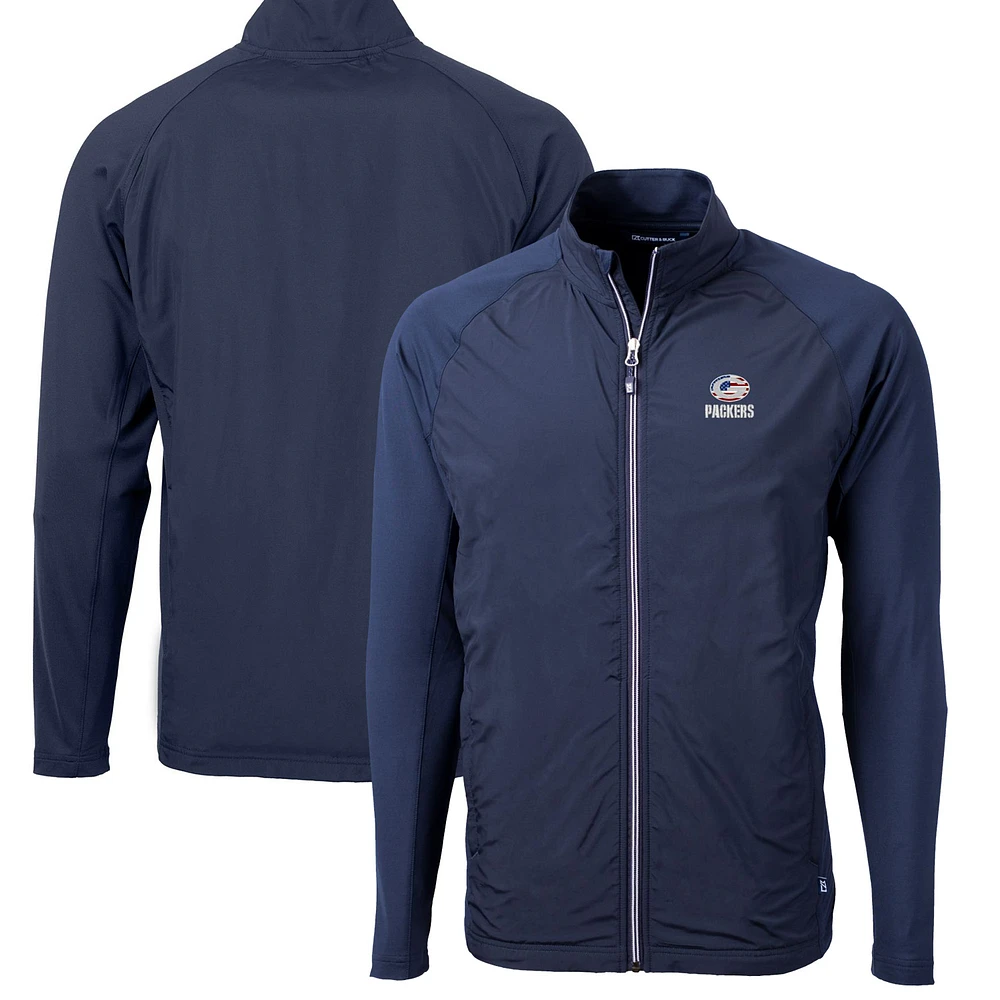 Men's Cutter & Buck Navy Green Bay Packers Big & Tall Adapt Eco Knit Hybrid Recycled Full-Zip Jacket