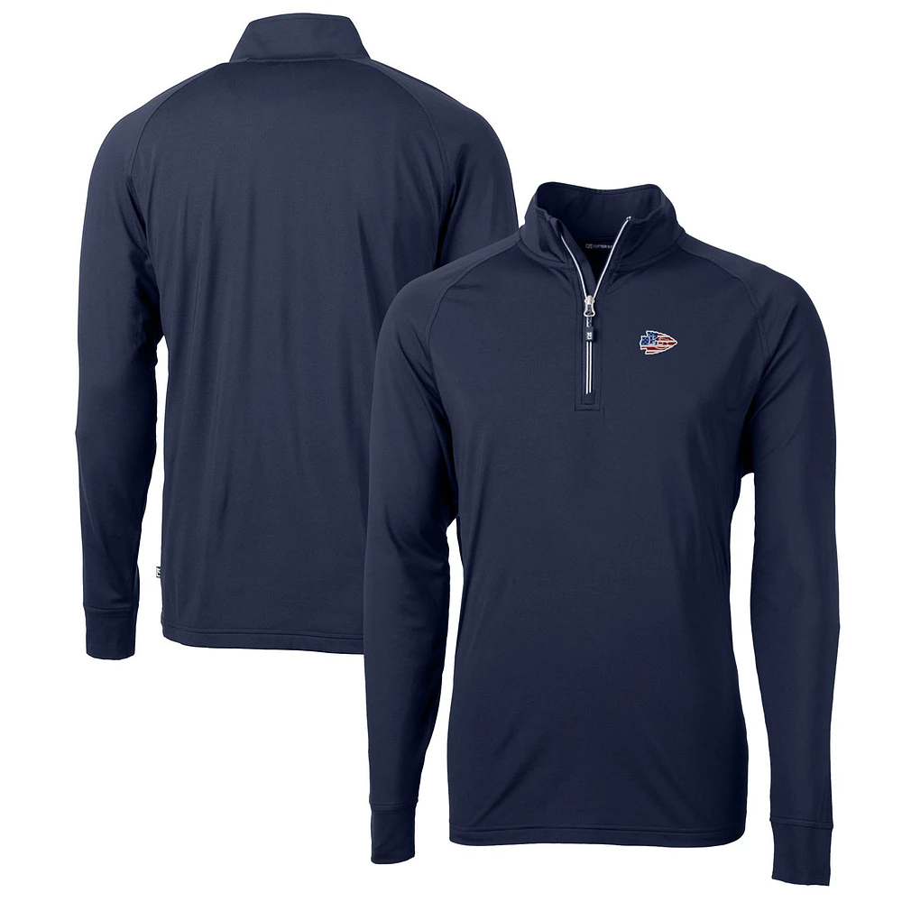 Men's Cutter & Buck Navy Kansas City Chiefs Big Tall Adapt Eco Knit Stretch Recycled Quarter-Zip Pullover Top
