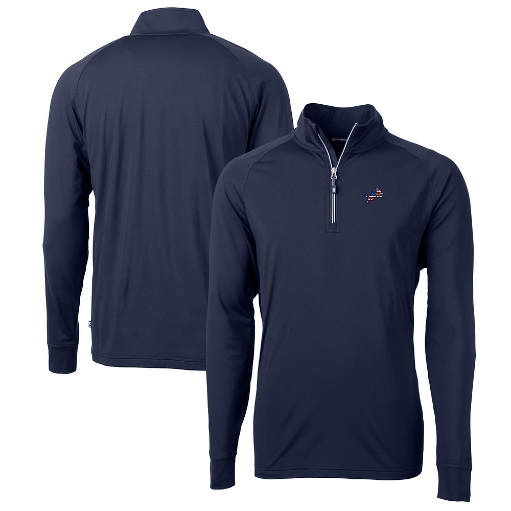 Men's Cutter & Buck Navy Detroit Lions Big Tall Adapt Eco Knit Stretch Recycled Quarter-Zip Pullover Top