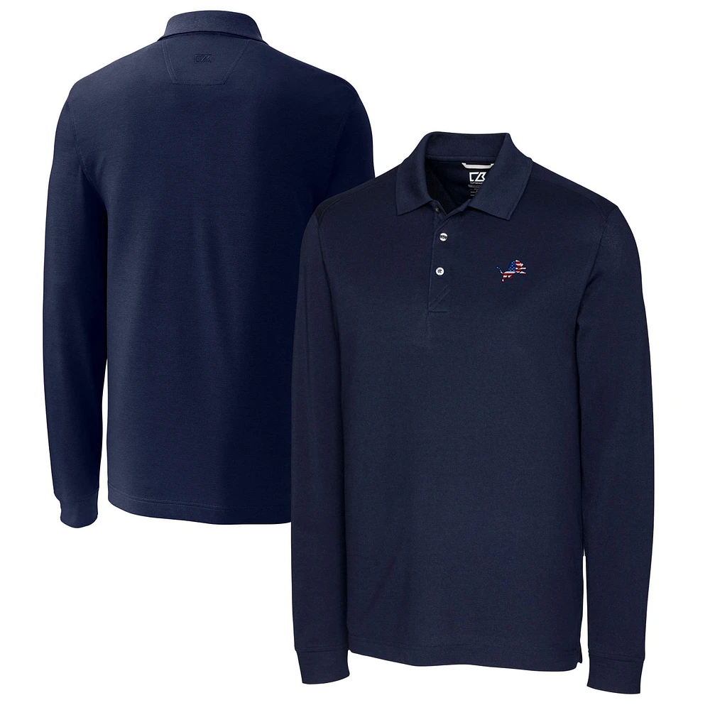 Men's Cutter & Buck Navy Detroit Lions Big Tall Advantage Tri-Blend Pique Long Sleeve Polo