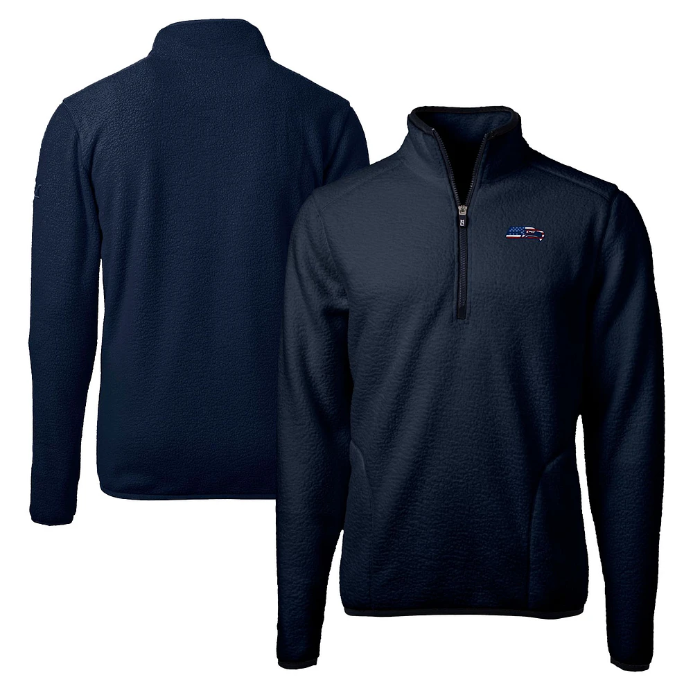 Men's Cutter & Buck College Navy Seattle Seahawks Big & Tall Team Cascade Eco Sherpa Fleece Quarter-Zip Pullover Jacket