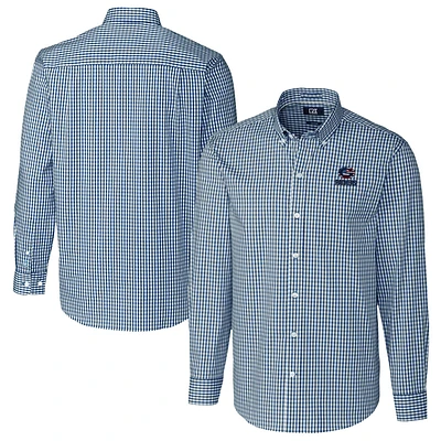 Men's Cutter & Buck Navy Green Bay Packers Easy Care Stretch Gingham Big Tall Long Sleeve Button-Down Shirt