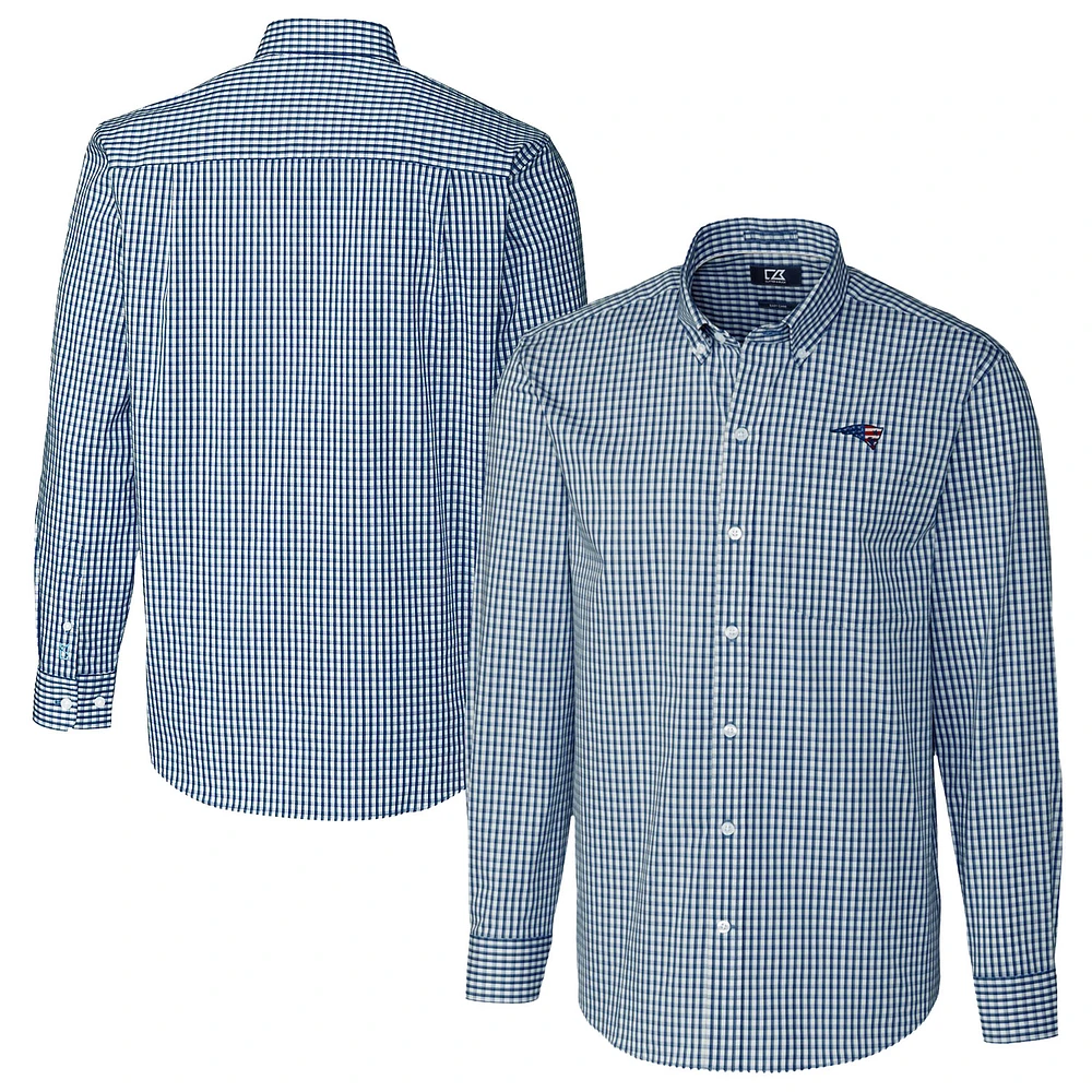 Men's Cutter & Buck Navy New England Patriots Easy Care Stretch Gingham Big Tall Long Sleeve Button-Down Shirt