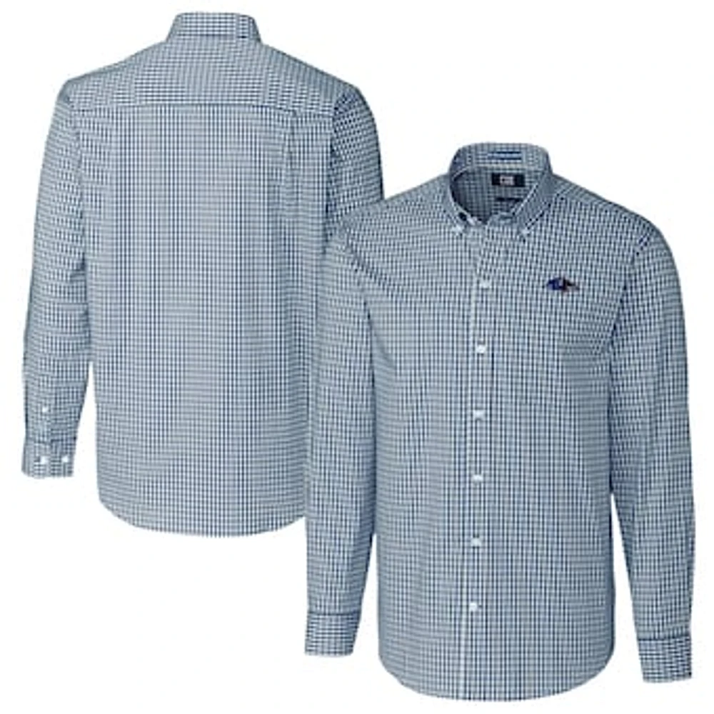 Men's Cutter & Buck Navy Baltimore Ravens Easy Care Stretch Gingham Big & Tall Long Sleeve Button-Down Shirt
