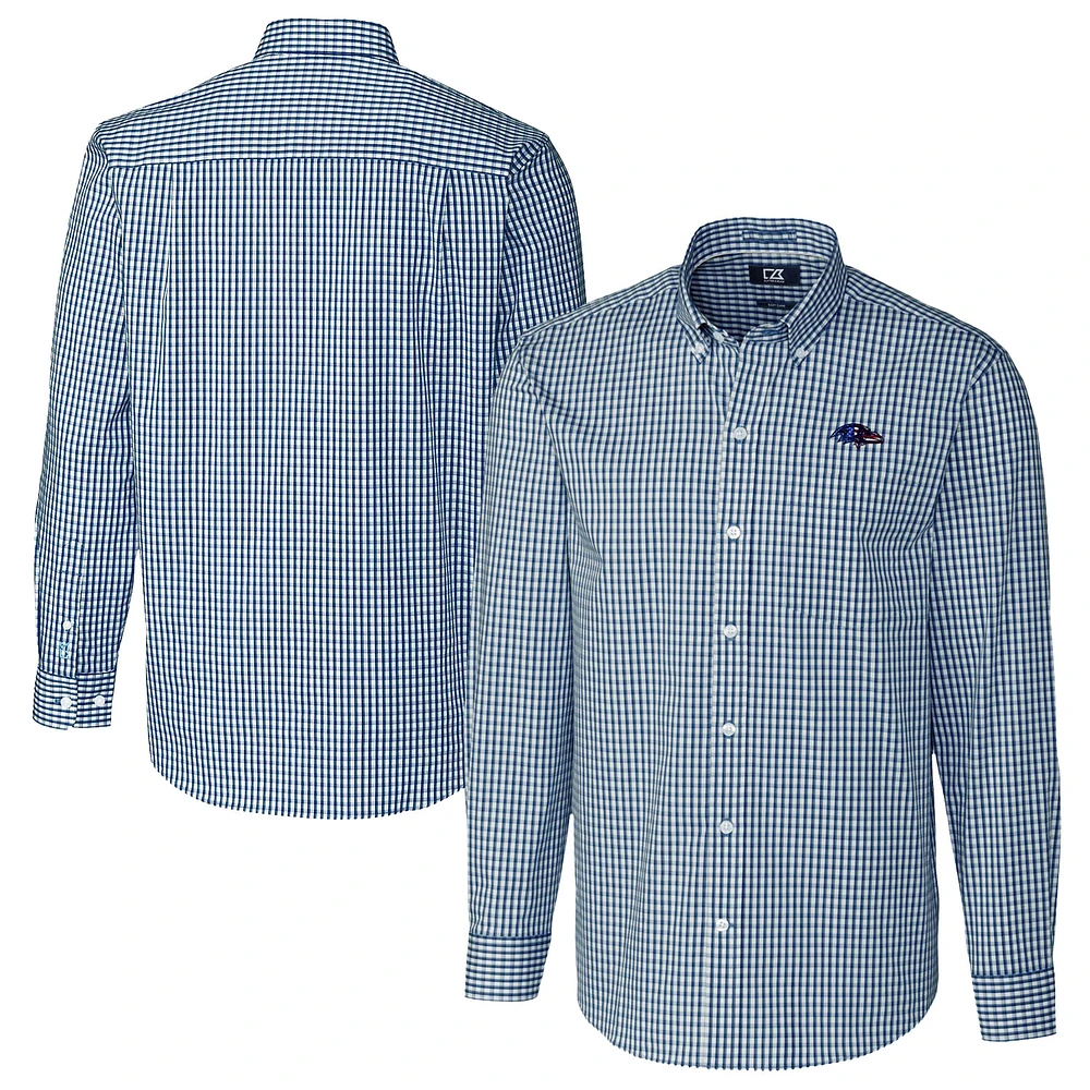 Men's Cutter & Buck Navy Baltimore Ravens Easy Care Stretch Gingham Big & Tall Long Sleeve Button-Down Shirt