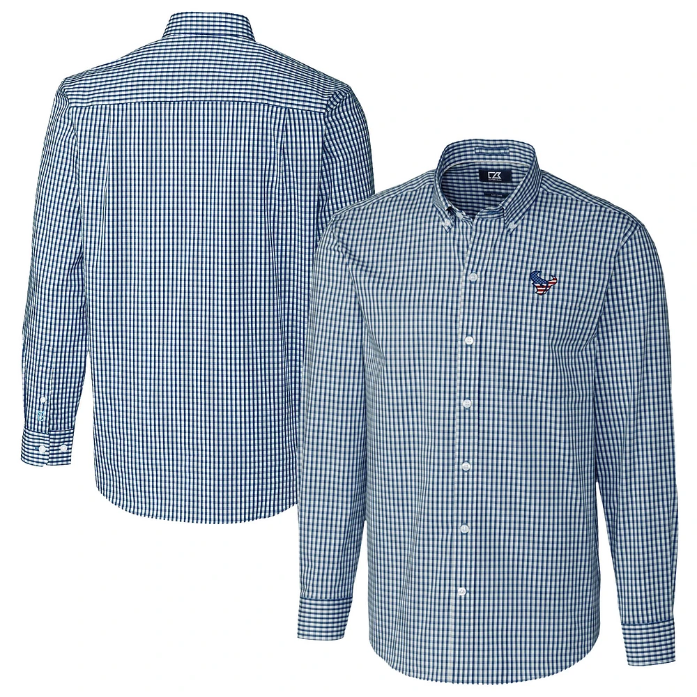 Men's Cutter & Buck Navy Houston Texans Easy Care Stretch Gingham Big & Tall Long Sleeve Button-Down Shirt