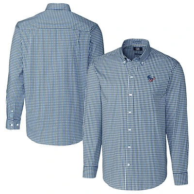 Men's Cutter & Buck Navy Houston Texans Easy Care Stretch Gingham Big & Tall Long Sleeve Button-Down Shirt