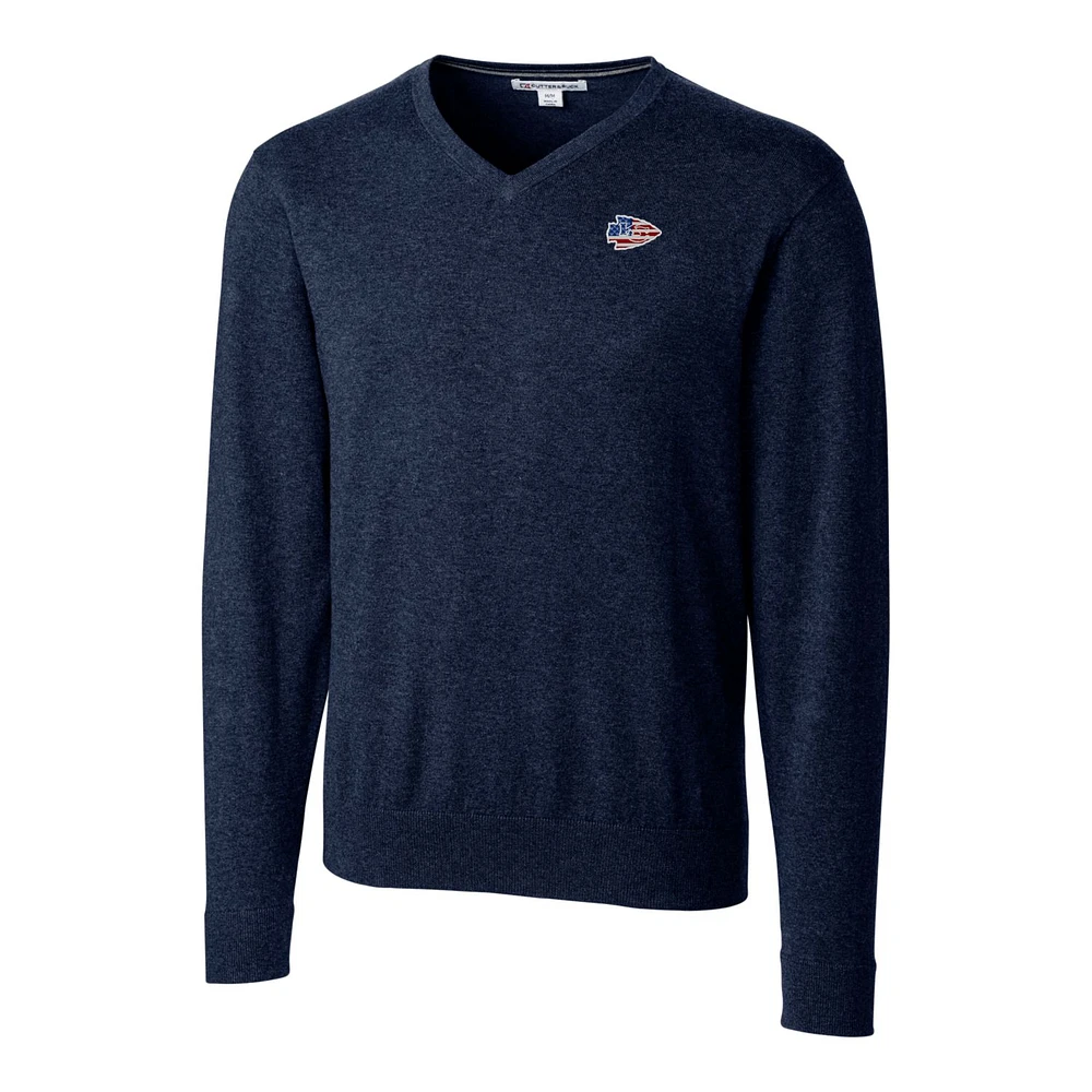 Men's Cutter & Buck Navy Kansas City Chiefs Big & Tall Lakemont V-Neck Sweater