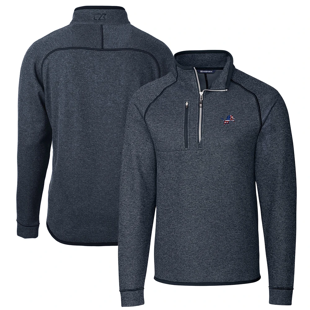 Men's Cutter & Buck Heathered Navy Detroit Lions Big Tall Mainsail Sweater Knit Half-Zip Pullover Jacket