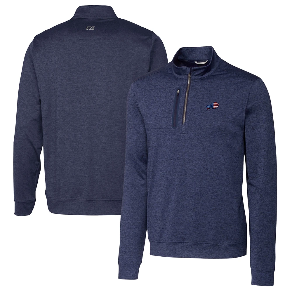 Men's Cutter & Buck Heathered Navy Buffalo Bills Big Tall Stealth Quarter-Zip Jacket