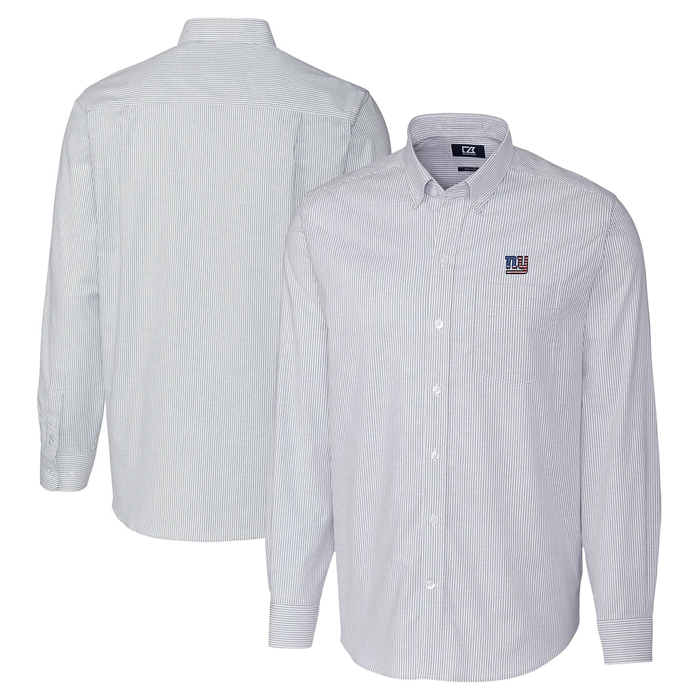 Men's Cutter & Buck Light Blue New York Giants Big & Tall Stretch Oxford Stripe Long Sleeve Button-Down Shirt