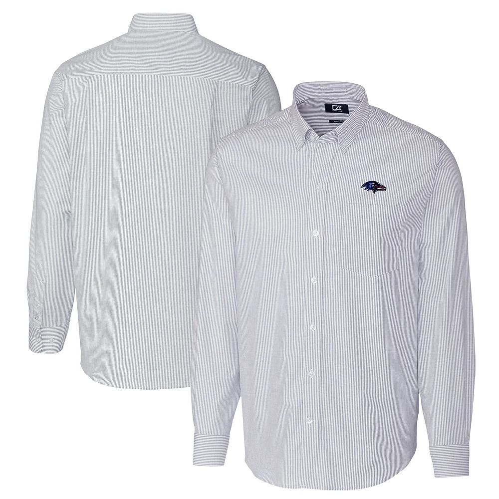 Men's Cutter & Buck Light Blue Baltimore Ravens Big & Tall Stretch Oxford Stripe Long Sleeve Button-Down Shirt