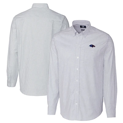 Men's Cutter & Buck Light Blue Baltimore Ravens Big & Tall Stretch Oxford Stripe Long Sleeve Button-Down Shirt