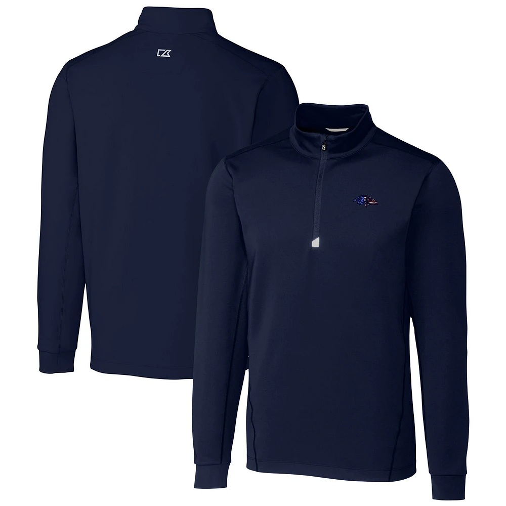 Men's Cutter & Buck Navy Baltimore Ravens Big Tall Traverse Stretch Quarter-Zip Pullover Top