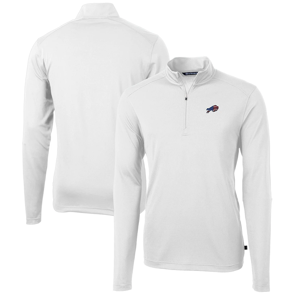 Men's Cutter & Buck White Buffalo Bills Big & Tall Virtue Eco Pique Recycled Quarter-Zip Jacket