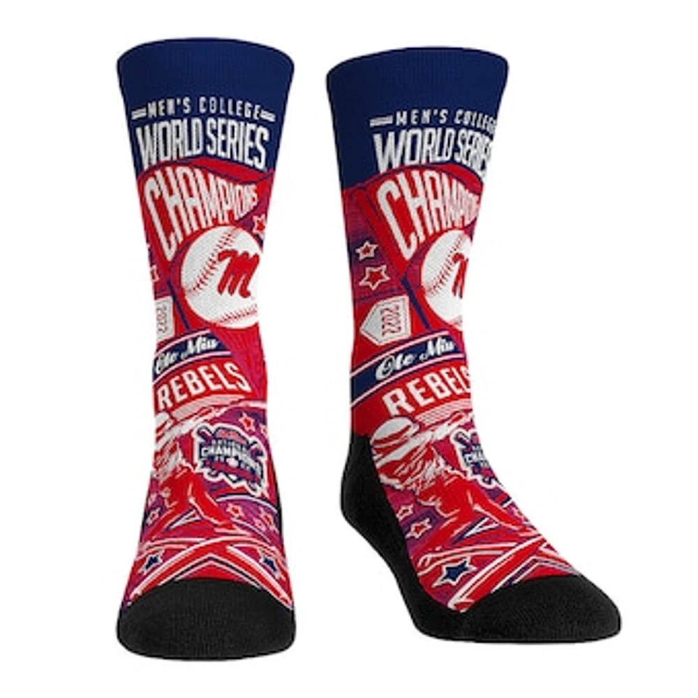 Rock Em Socks Red Ole Miss Rebels 2022 NCAA Men's Baseball College World Series Champions Crew Socks