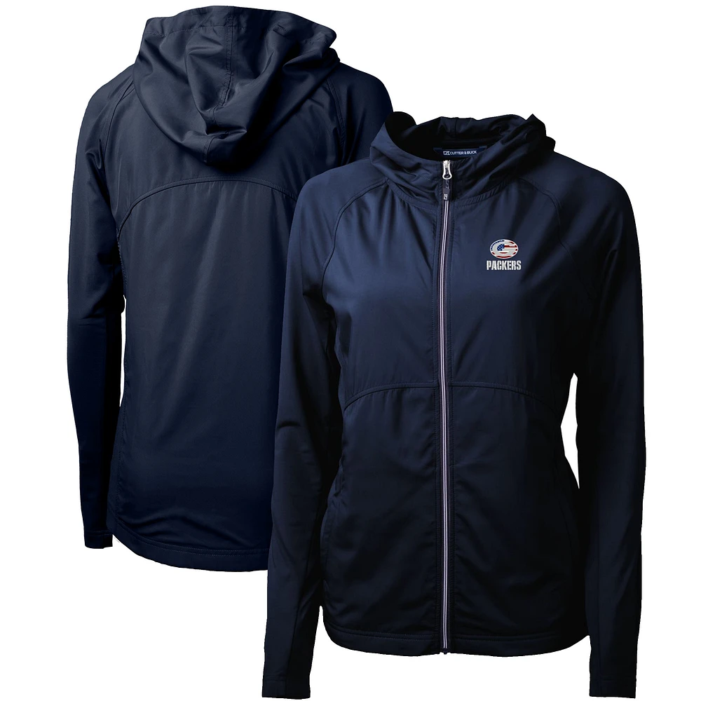Women's Cutter & Buck Navy Green Bay Packers Adapt Eco Knit Full-Zip Jacket