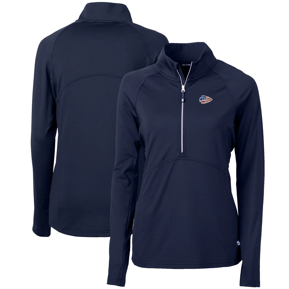 Women's Cutter & Buck Navy Kansas City Chiefs Adapt Eco Knit Stretch Recycled Half-Zip Pullover Top