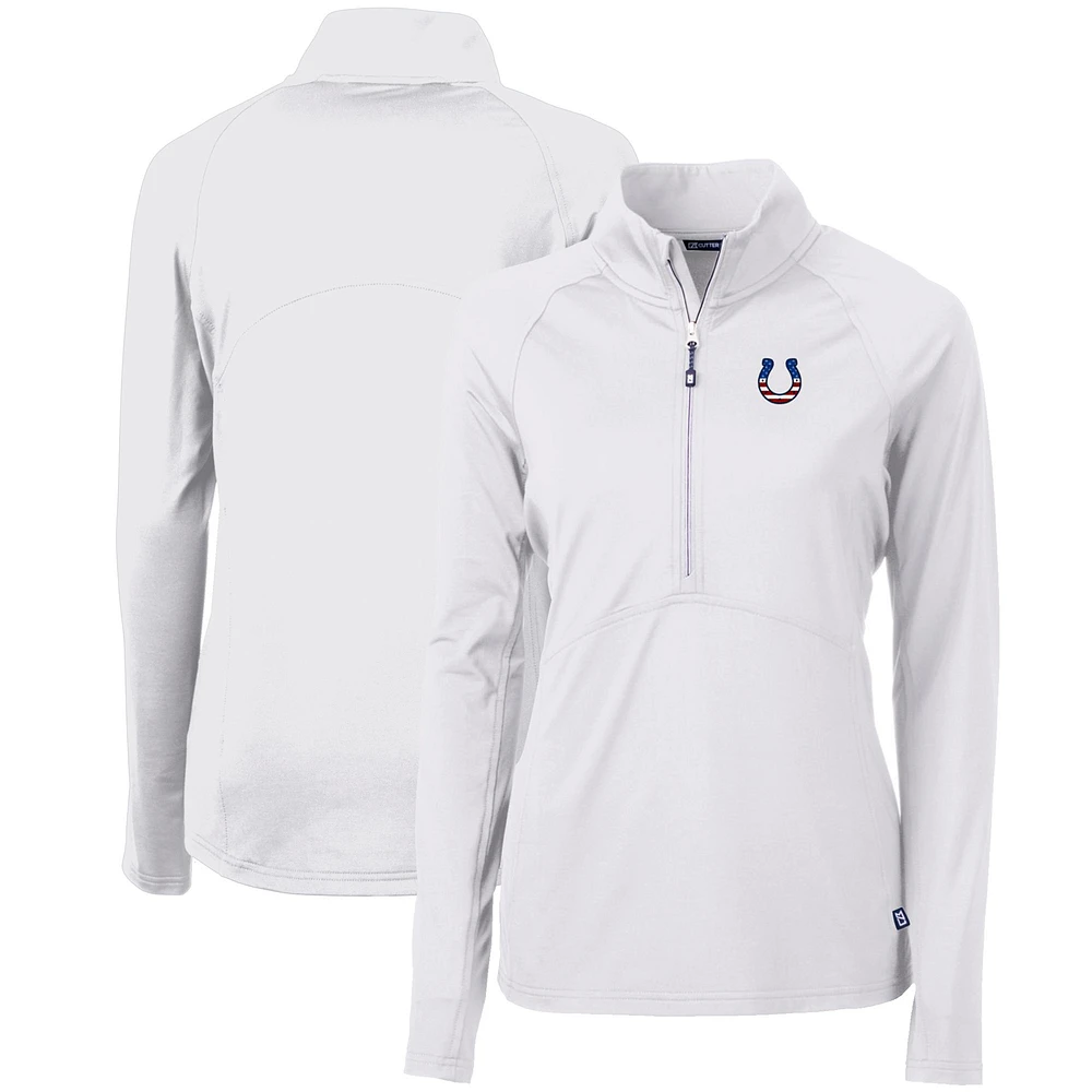 Women's Cutter & Buck White Indianapolis Colts Adapt Eco Knit Stretch Recycled Half-Zip Pullover Top