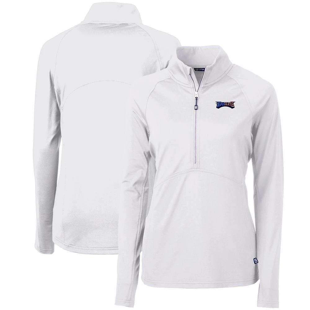 Women's Cutter & Buck White Philadelphia Eagles Adapt Eco Knit Stretch Recycled Half-Zip Pullover Top