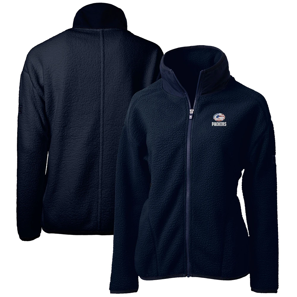 Women's Cutter & Buck Navy Green Bay Packers Cascade Eco Sherpa Fleece Full-Zip Jacket