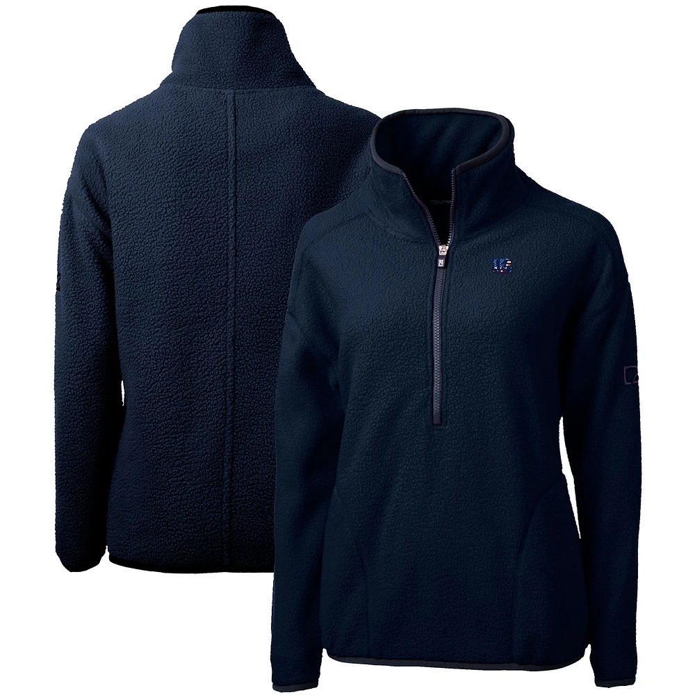 Women's Cutter & Buck Navy Cincinnati Bengals Americana Cascade Eco Sherpa Fleece Half-Zip Pullover Jacket