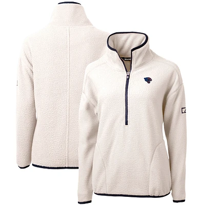 Women's Cutter & Buck Cream Jacksonville Jaguars Americana Cascade Eco Sherpa Fleece Half-Zip Pullover Jacket