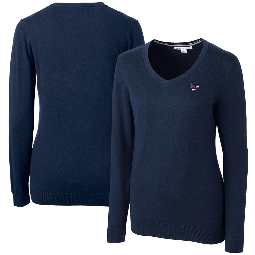 Women's Cutter & Buck Navy Houston Texans Lakemont Tri-Blend V-Neck Sweater