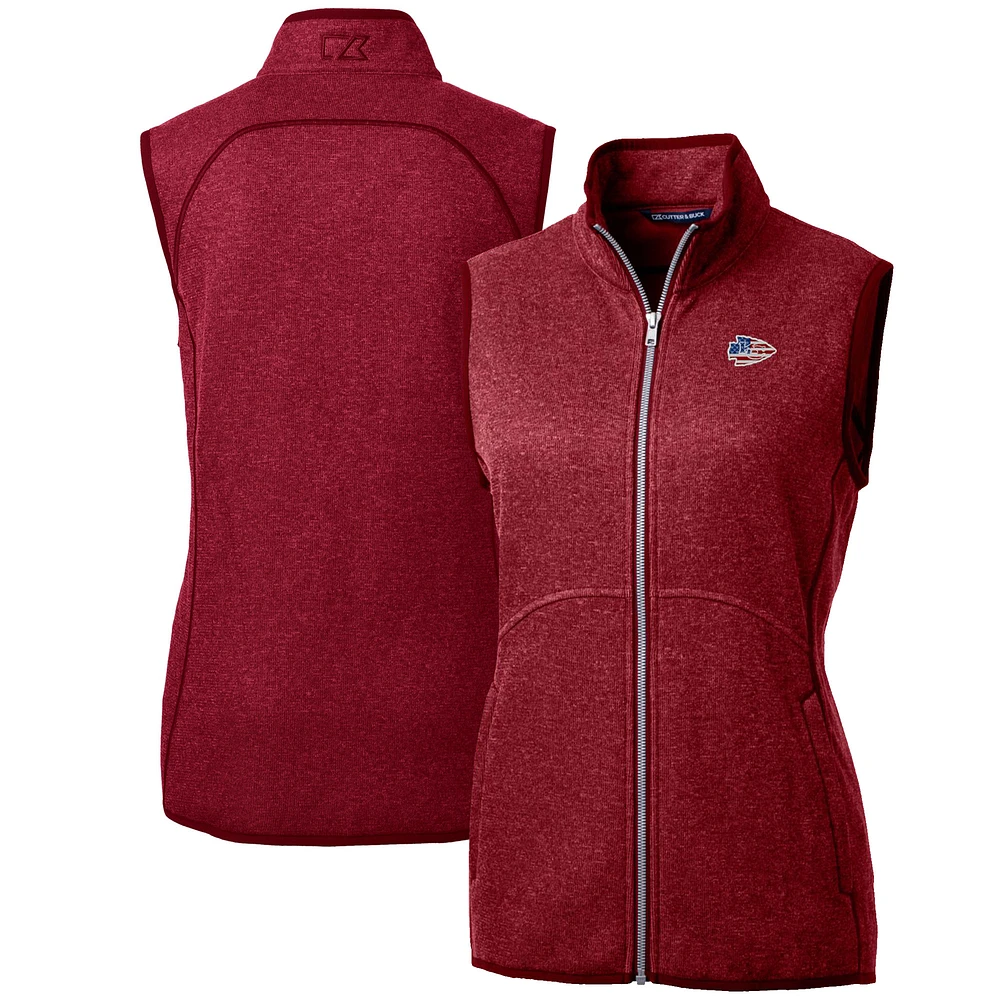 Women's Cutter & Buck Heathered Red Kansas City Chiefs Mainsail Basic Sweater Knit Fleece Full-Zip Vest