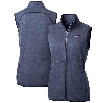 Women's Cutter & Buck Heathered Navy Seattle Seahawks Mainsail Basic Sweater Knit Fleece Full-Zip Vest