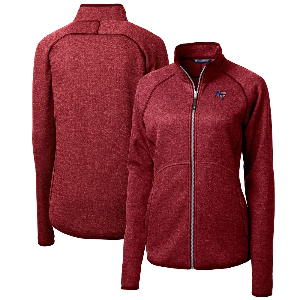 Women's Cutter & Buck Heathered Red Tampa Bay Buccaneers Mainsail Sweater Knit Fleece Full-Zip Jacket