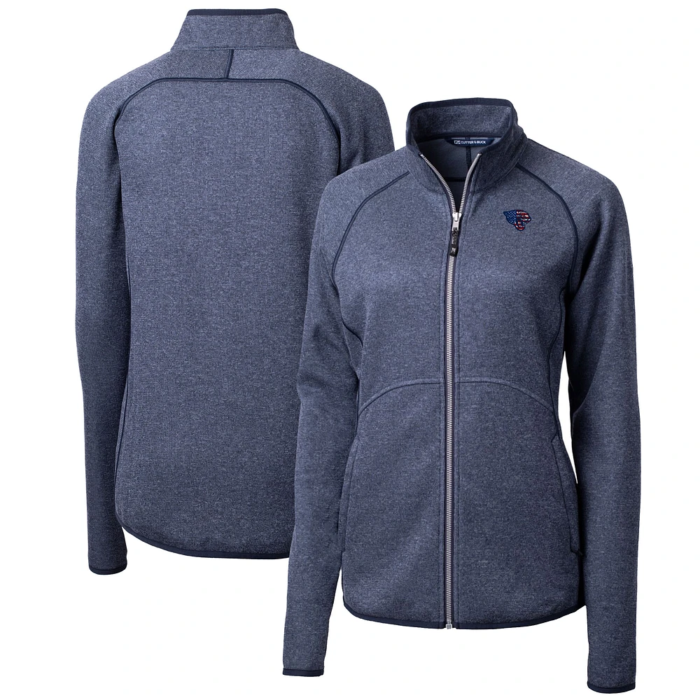 Women's Cutter & Buck Heathered Navy Jacksonville Jaguars Mainsail Sweater Knit Fleece Full-Zip Jacket