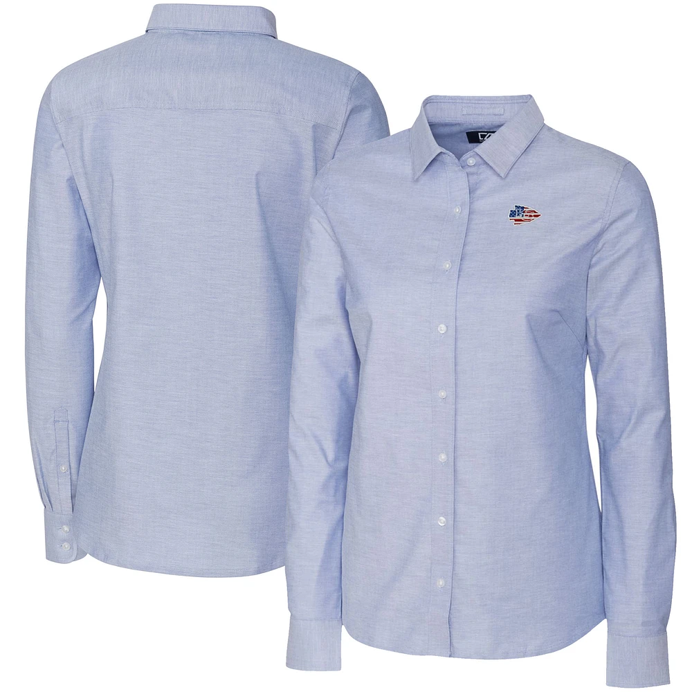Women's Cutter & Buck Light Blue Kansas City Chiefs Oxford Stretch Long Sleeve Button-Up Shirt