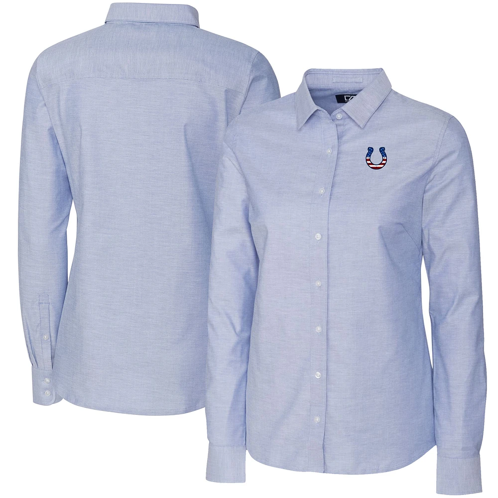 Women's Cutter & Buck Light Blue Indianapolis Colts Oxford Stretch Long Sleeve Button-Up Shirt