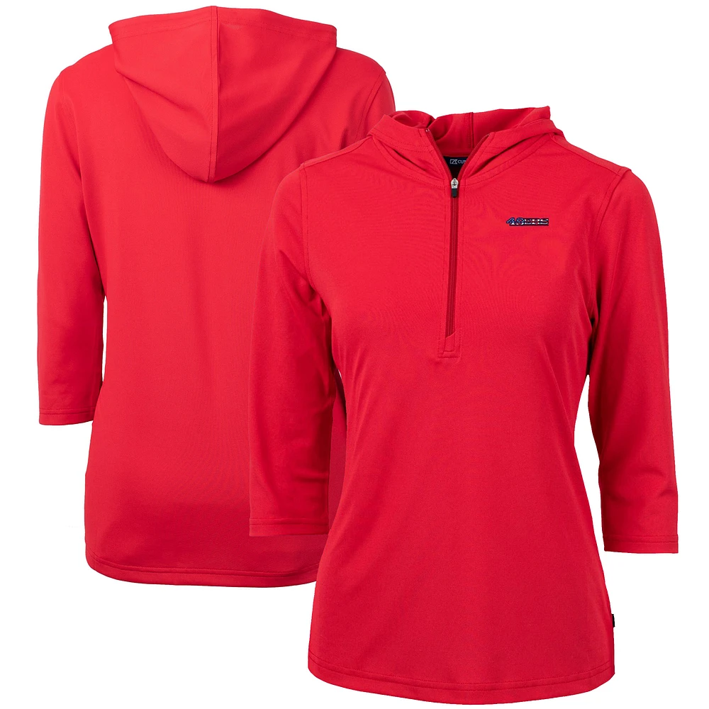 Women's Cutter & Buck San Francisco 49ers Virtue Eco Pique 3/4 Sleeve Half-Zip Pullover Hoodie