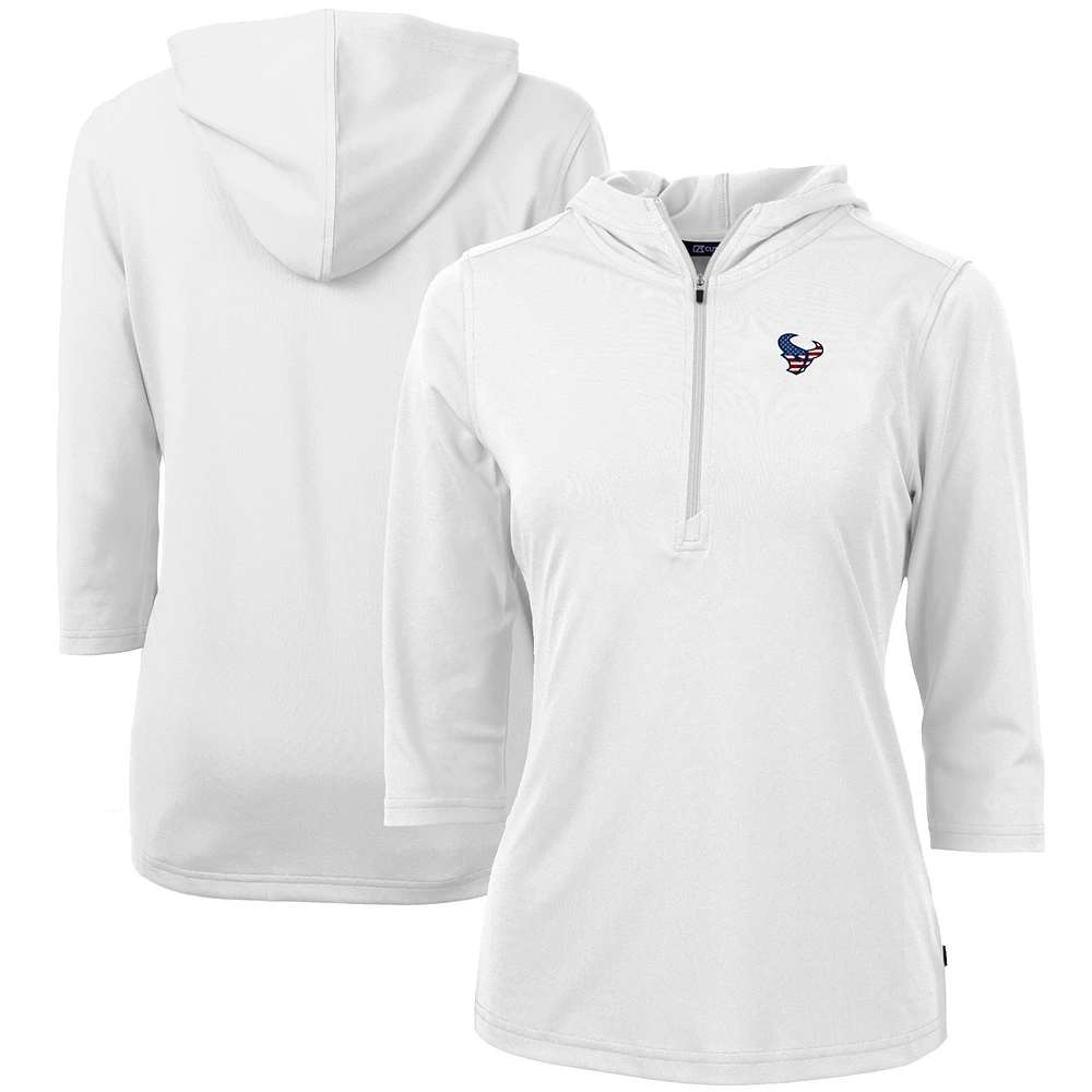 Women's Cutter & Buck White Houston Texans Virtue Eco Pique 3/4 Sleeve Half-Zip Pullover Hoodie