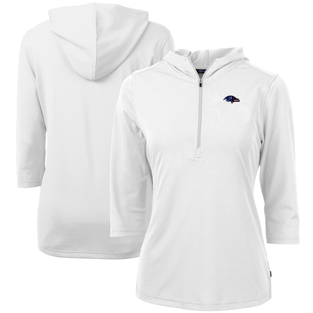 Women's Cutter & Buck White Baltimore Ravens Virtue Eco Pique 3/4 Sleeve Half-Zip Pullover Hoodie