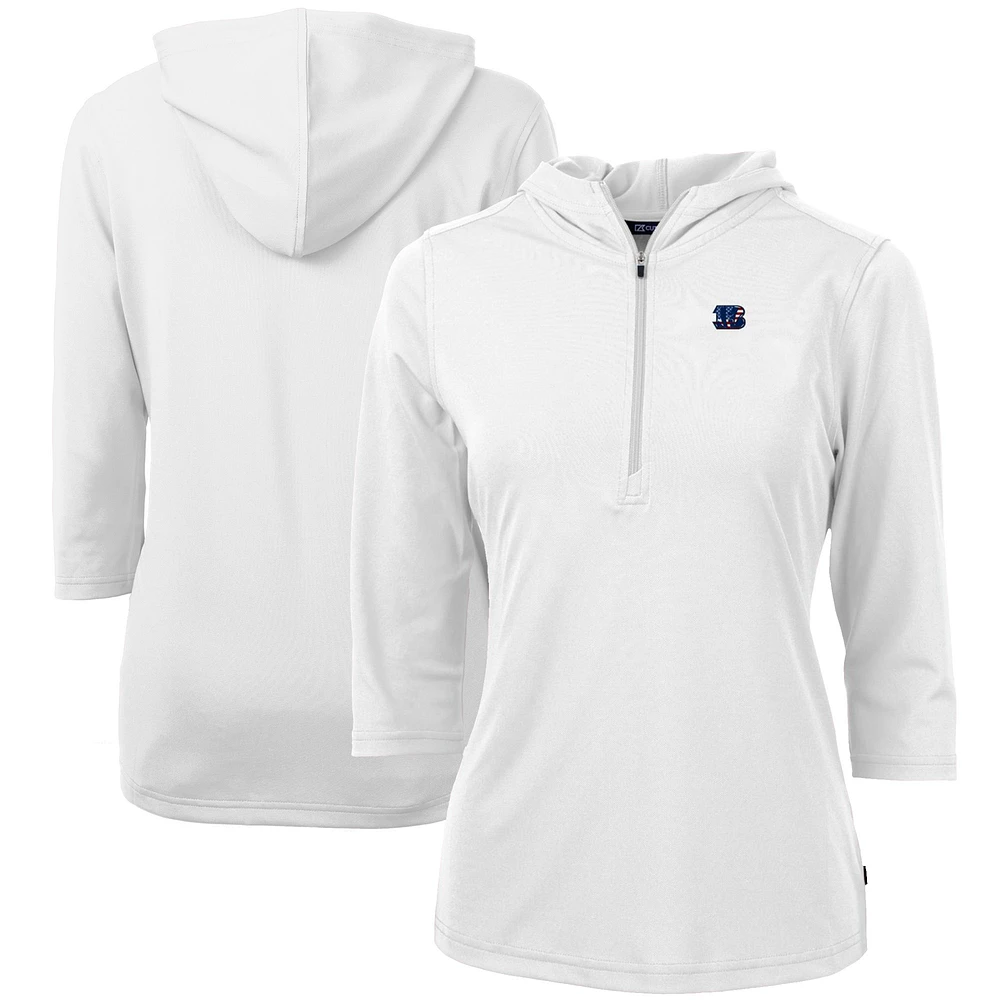 Women's Cutter & Buck White Cincinnati Bengals Virtue Eco Pique 3/4 Sleeve Half-Zip Pullover Hoodie