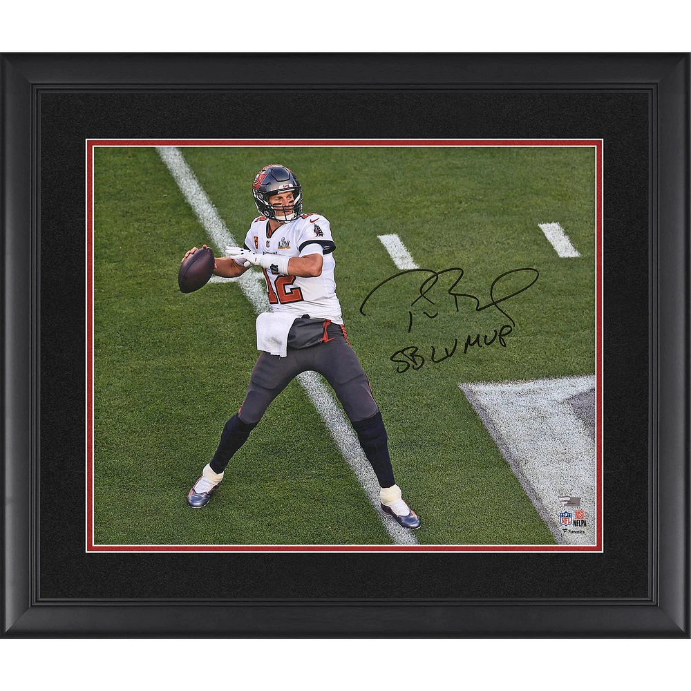 Tom Brady Tampa Bay Buccaneers Autographed Framed 16" x 20" Super Bowl LV Photograph with "SB LV MVP" Inscription