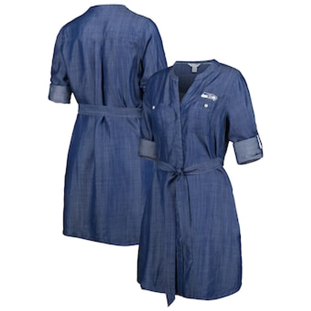 Women's Tommy Bahama Denim Seattle Seahawks Mission Beach Indigo Button-Up Long Sleeve Dress