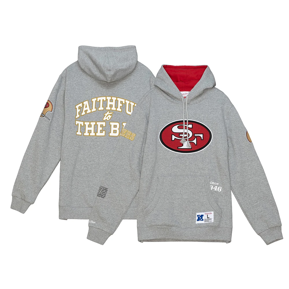 Men's Mitchell & Ness Heather Gray San Francisco 49ers Team Origins Fleece Pullover Hoodie