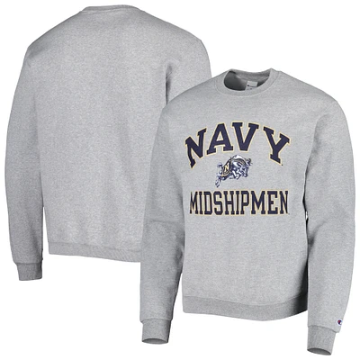 Men's Champion Heather Gray Navy Midshipmen High Motor Pullover Sweatshirt