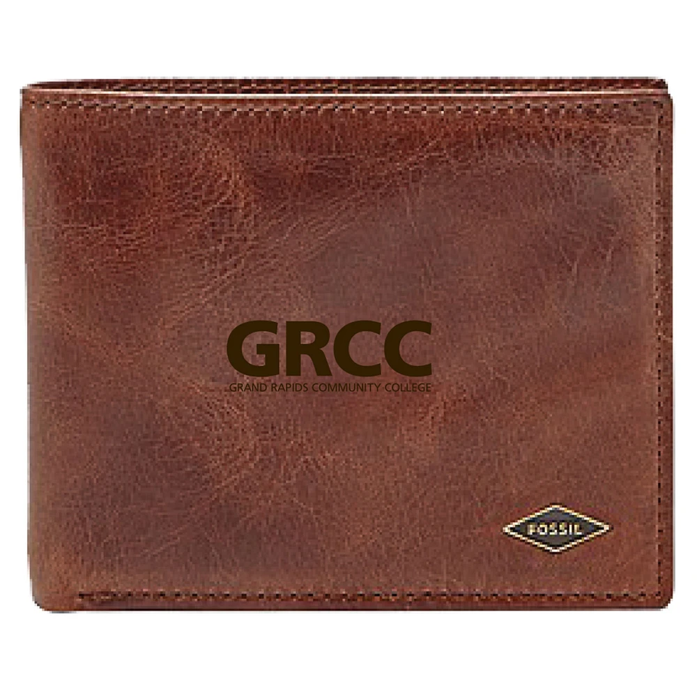 Men's Fossil Brown Grand Rapids Raiders Leather Ryan RFID Flip ID Bifold Wallet