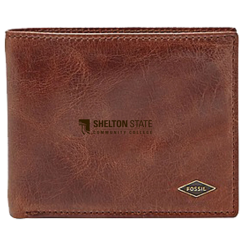 Men's Fossil Brown Shelton State Buccaneers Leather Ryan RFID Flip ID Bifold Wallet