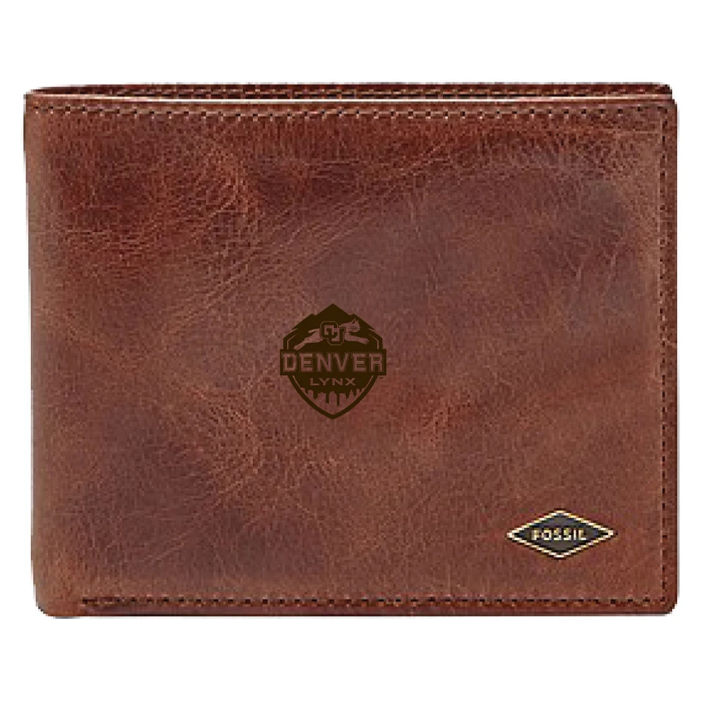 Men's Fossil Brown CU Denver Lynx Leather Ryan RFID Flip ID Bifold Wallet