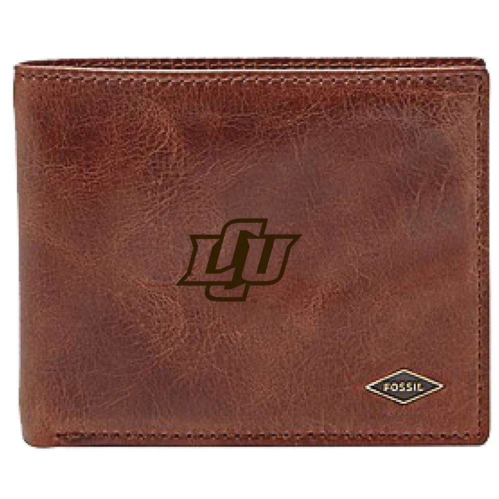 Men's Fossil Brown Lubbock Christian Chaparral Leather Ryan RFID Flip ID Bifold Wallet