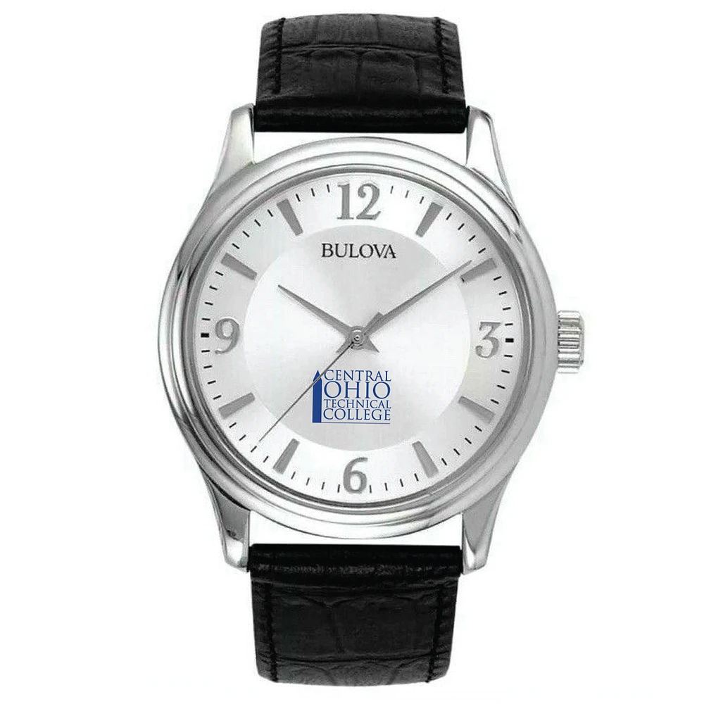 Men's Bulova Silver Central Ohio Technical College Leather Watch