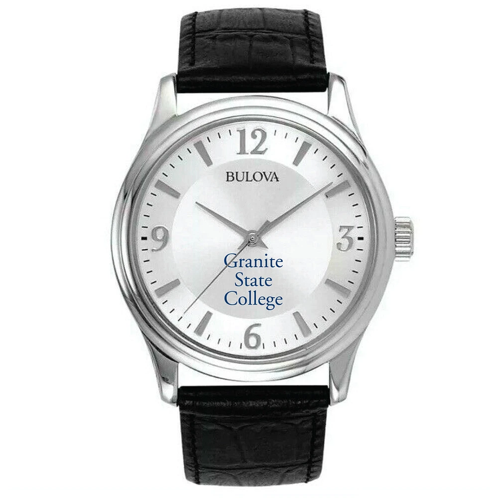 Men's Bulova Silver Granite State College Leather Watch