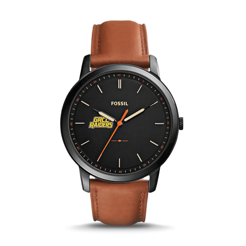 Fossil Black Grand Rapids Raiders The Minimalist Slim Light Brown Leather Watch
